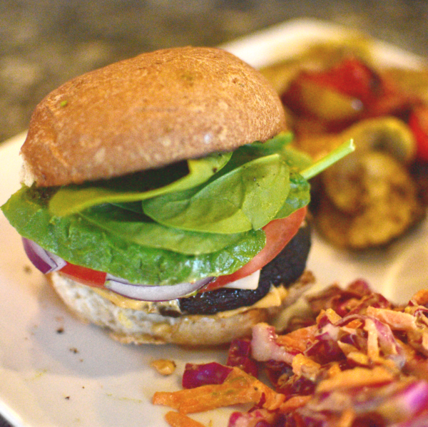 plant-based vegan recipe - portobello mushroom burgers
